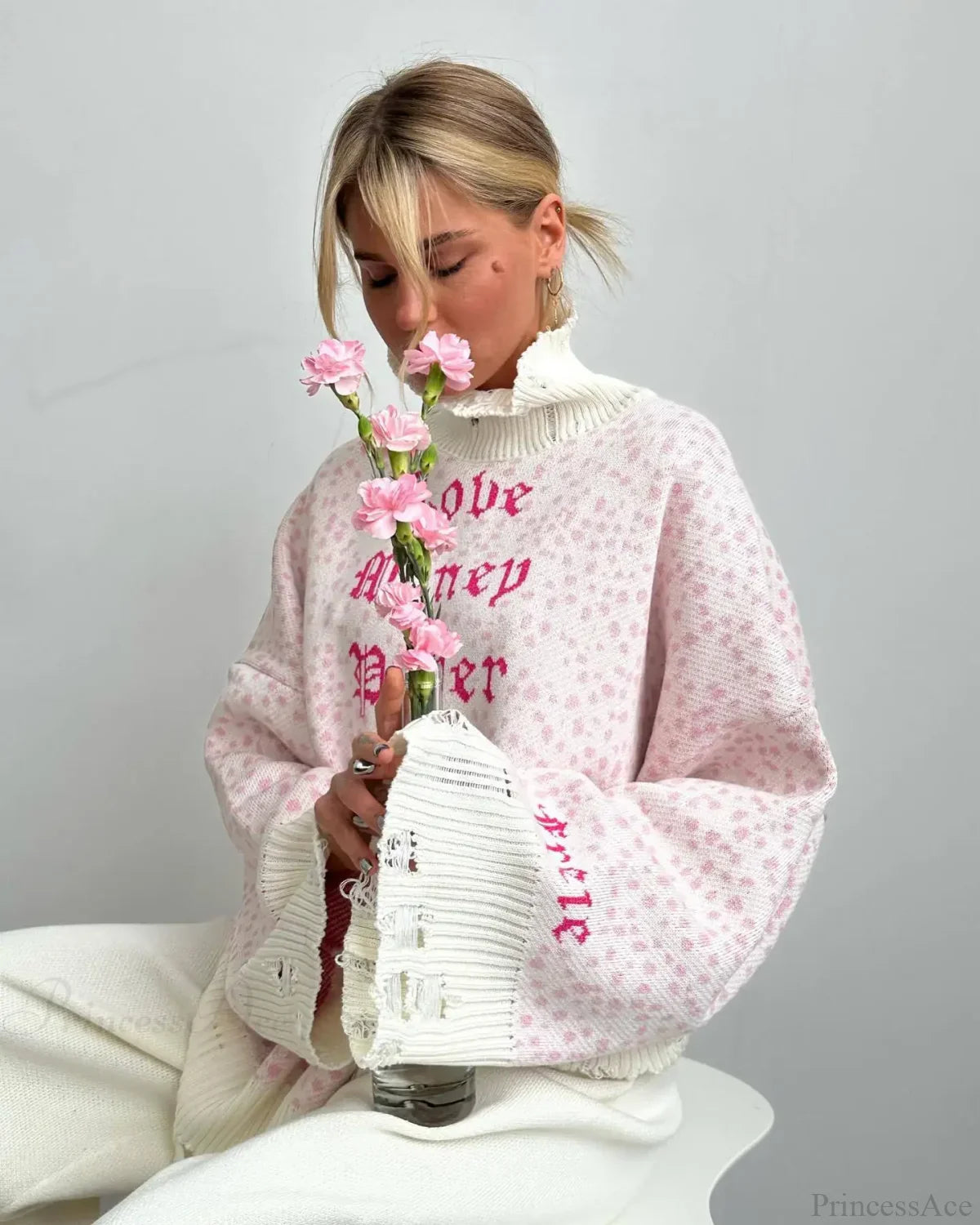 Letter Embroidery Lazy Style Sweater
