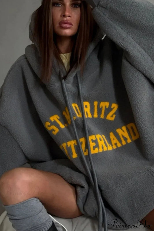 Letter Oversized Fleece Pullover Hoodie