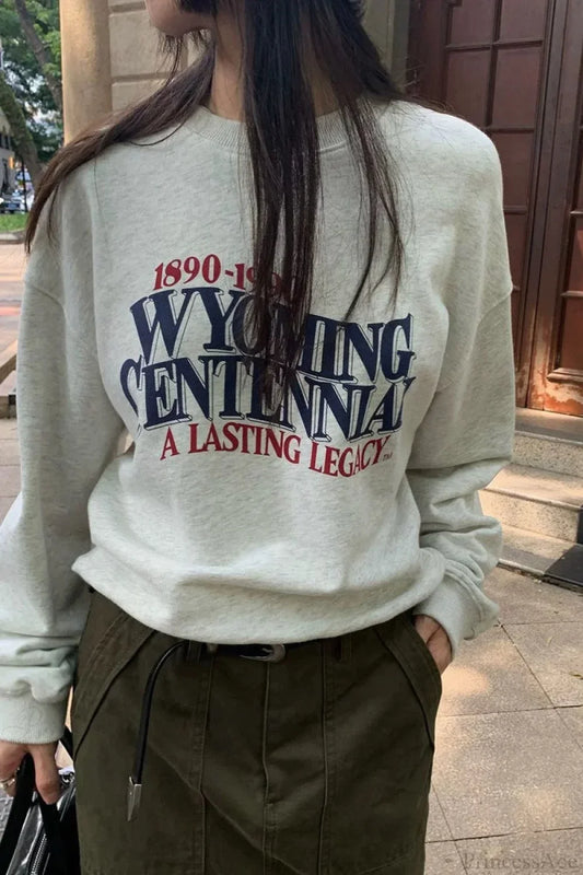 Letter Print Cropped Crew Neck Relaxed Sweatshirt