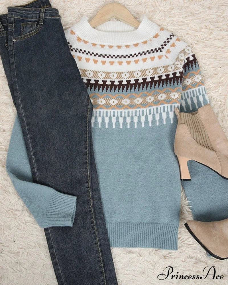 Long Patterned Arm Pullover Sweaters Sweaters-L