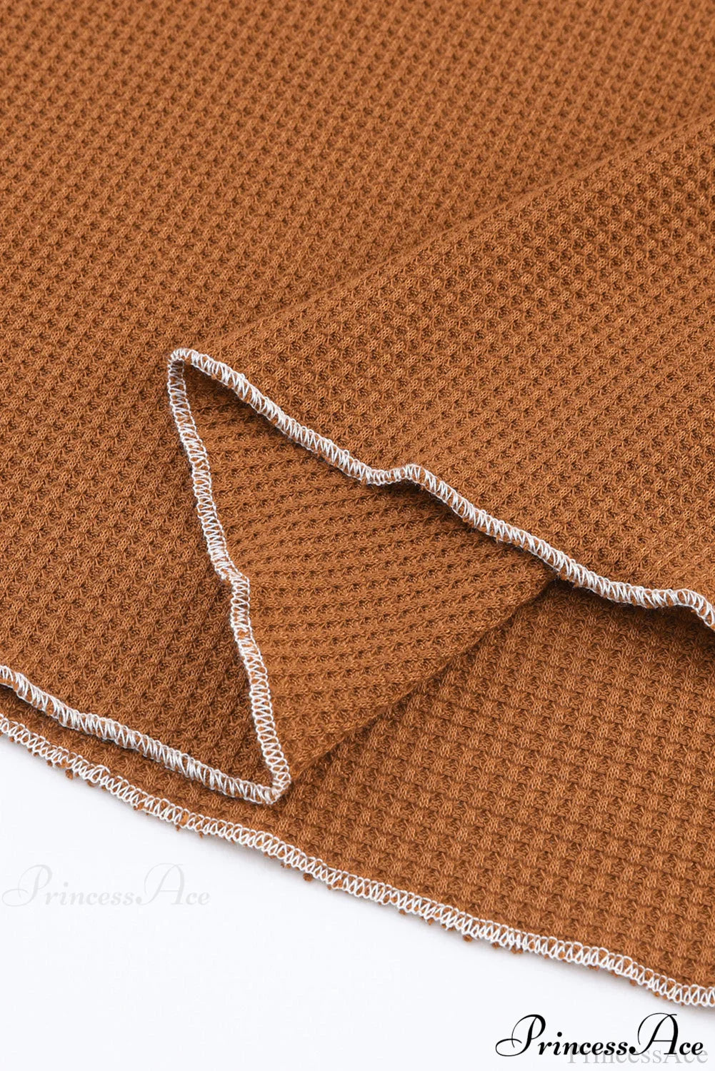 Long Round Arm Neck Brown Textured Top Tops