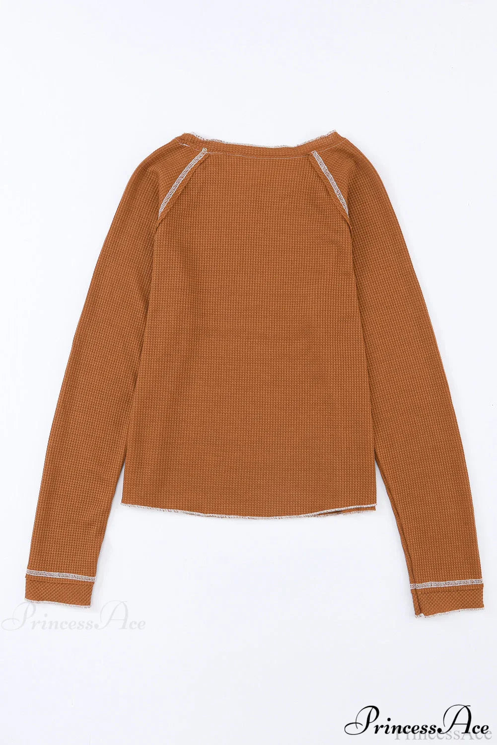 Long Round Arm Neck Brown Textured Top Tops