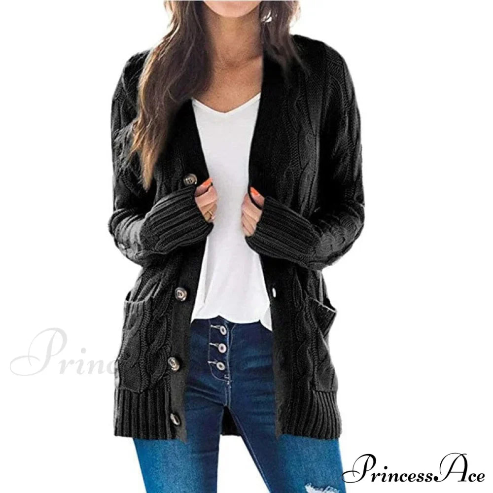 Long Sleeve Cable Loose Winter Tops Sweater Black / S Sweaters-L