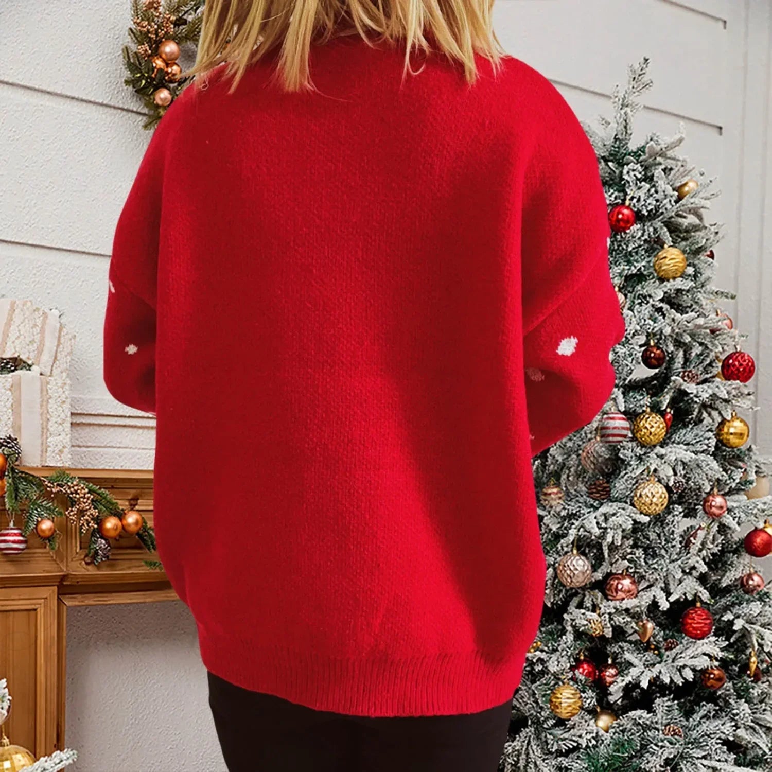 Long Sleeve Elk Snowflake Pattern Loose Knit Christmas Sweater Sweaters-L