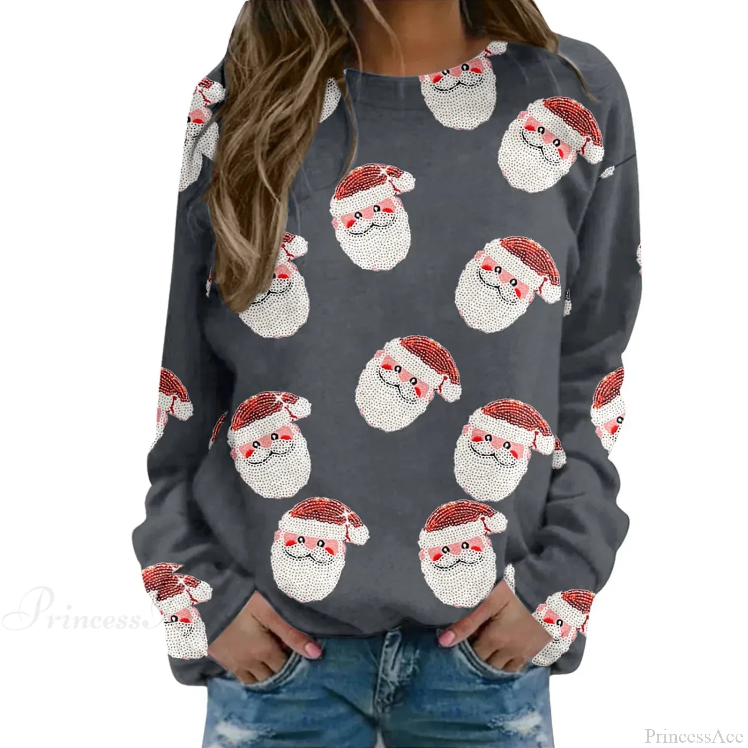 Long Sleeve Ugly Santa Claus Streetwear Christmas Sweater Grey / S Sweaters-L