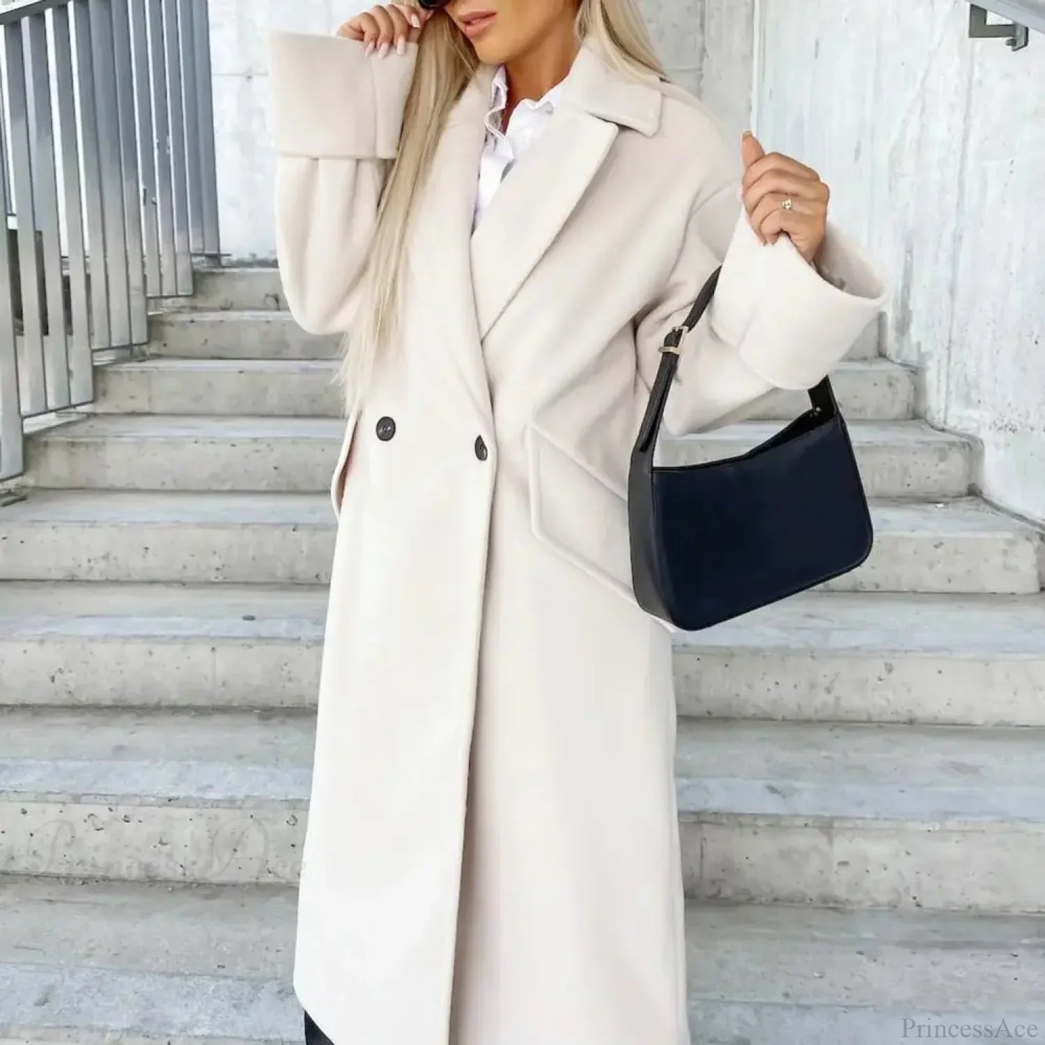 Loose Double-Breasted Windproof Overcoat WHITE / S