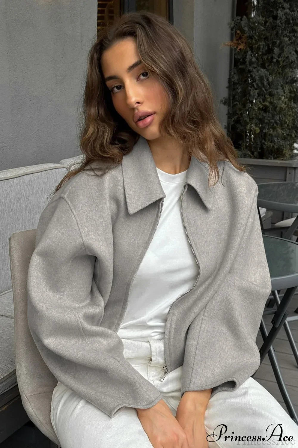 Loose Fit Brown Wool Jacket Grey / S