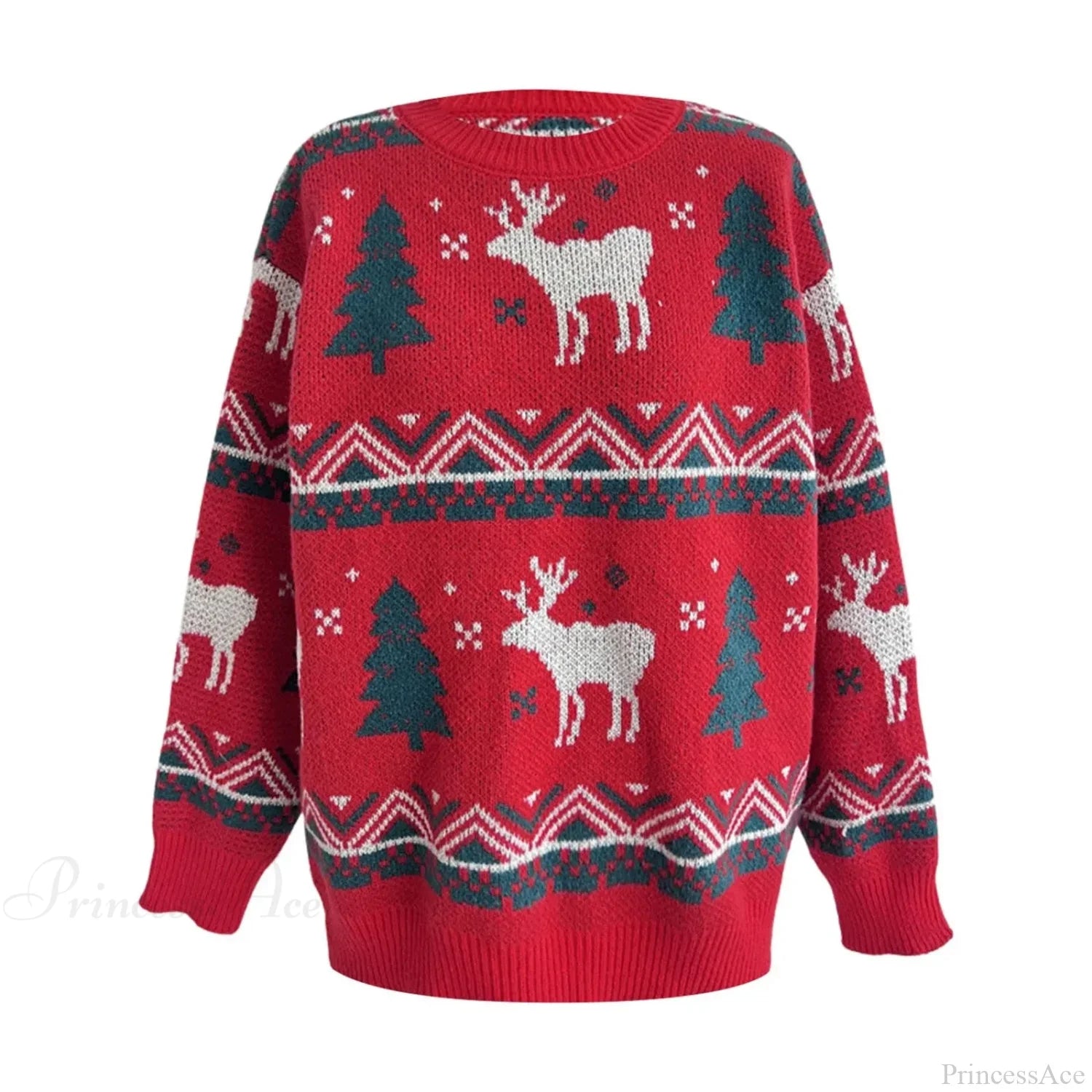 Loose-Fit Thickened Red Winter Style Knitted Pullover Christmas Sweater Sweaters-L