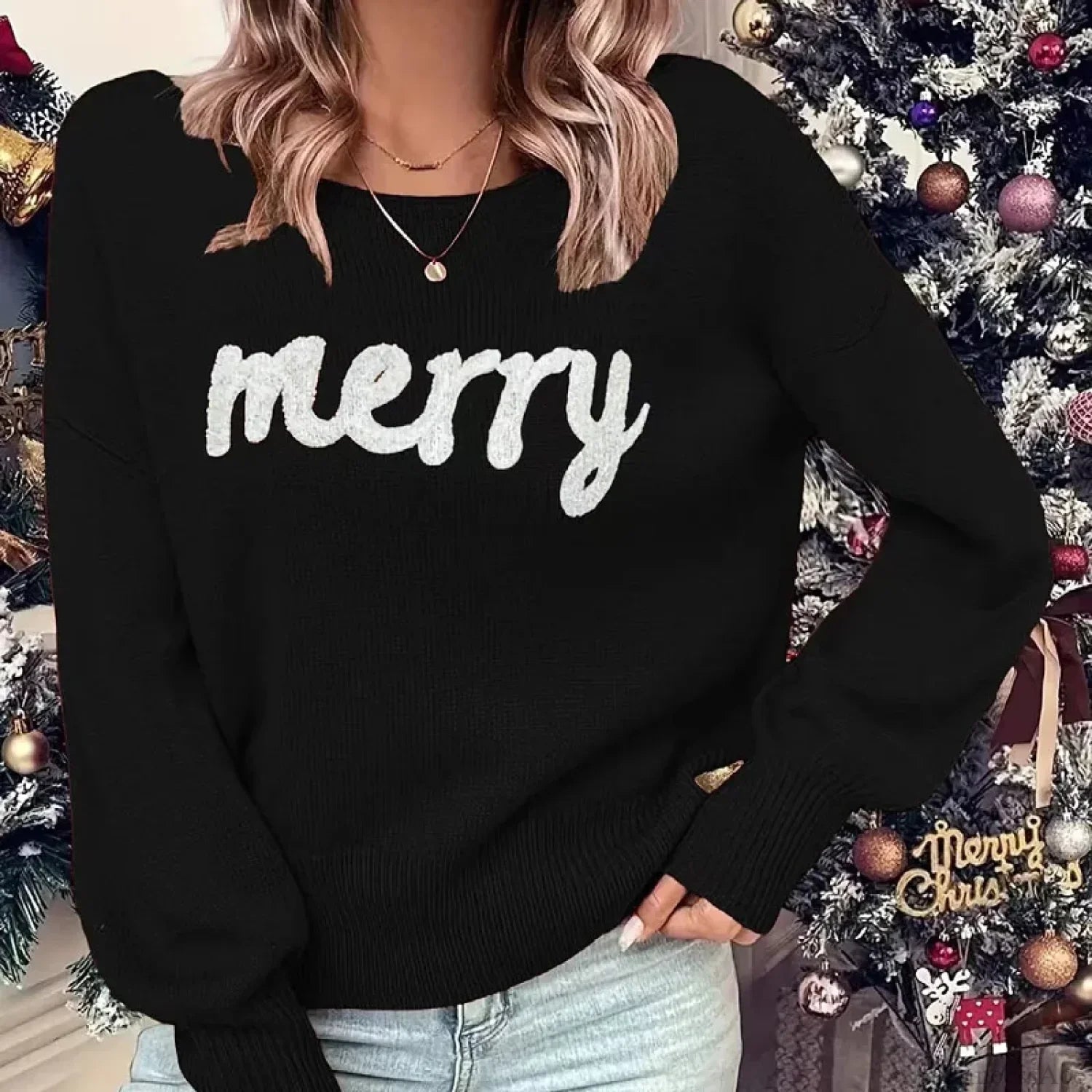 Loose Pullover Elegant Winter Warm Trendy Christmas Sweater Black / S Sweaters-L