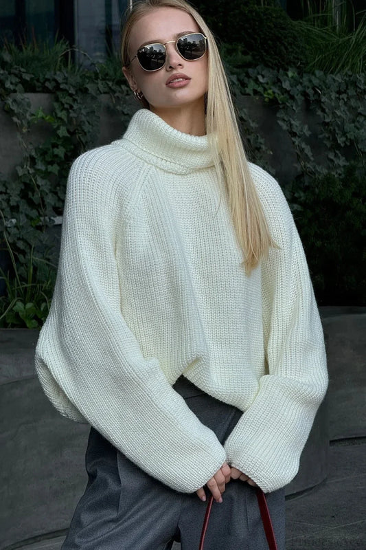 Loose Solid Cropped Turtleneck Crisscross Back Sweater