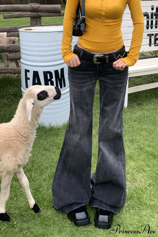 Low Rise Slim Stretchy Bamboo Print Flared Jeans