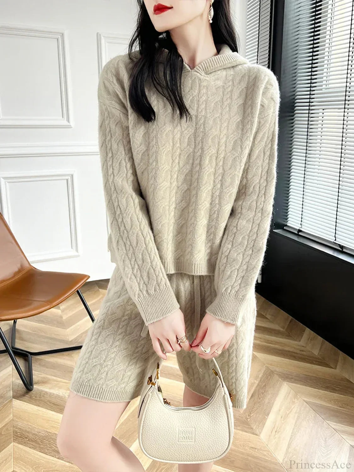 Merino Wool Sweater Suit Cashmere Sweater Beige Gray / S