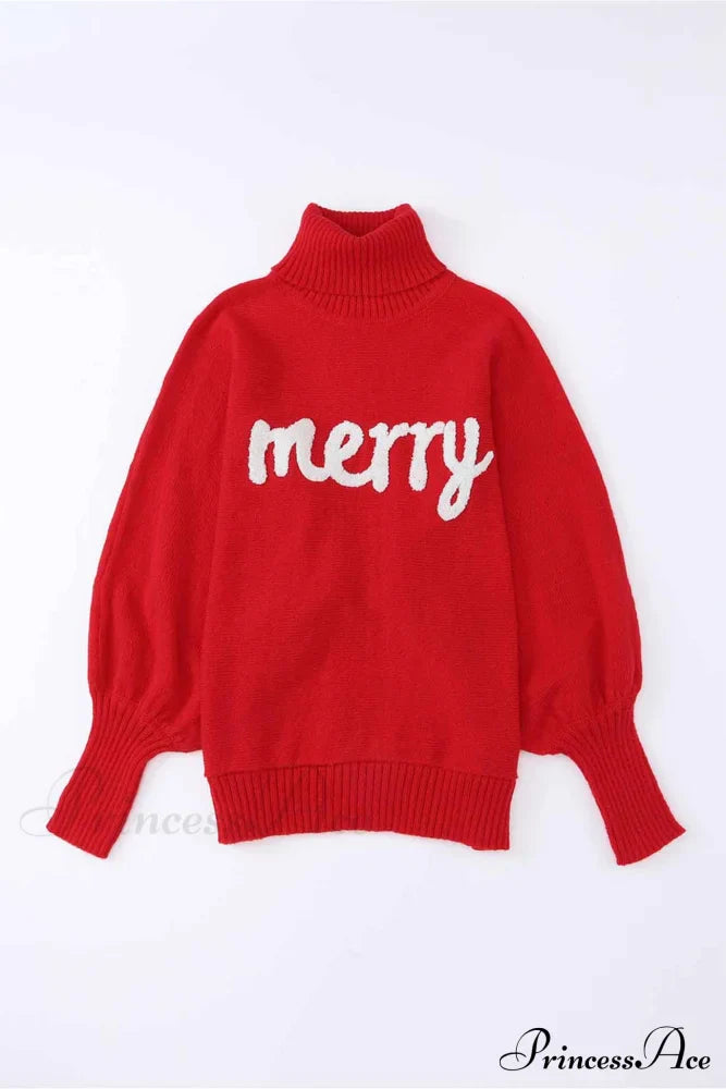 Merry Dolman Sleeve Turtleneck Knitted Sweater Sweaters-L