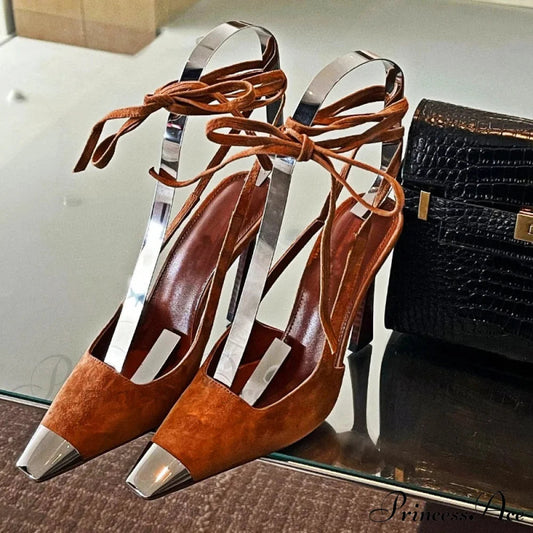 Metal Square Toe Retro Suede Cross Straps GladiatorFashion Sexy Pumps High Heel