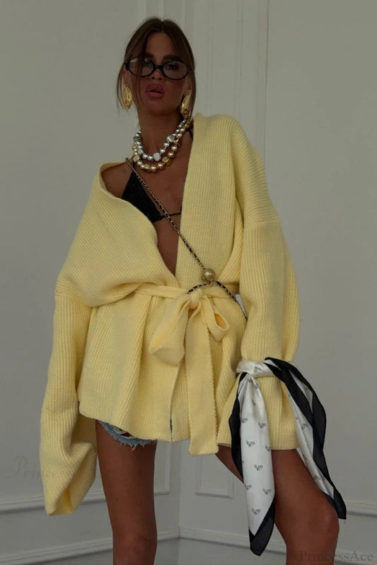 Minimalist Solid Mid-Length Knit Tie-Waist Blouse