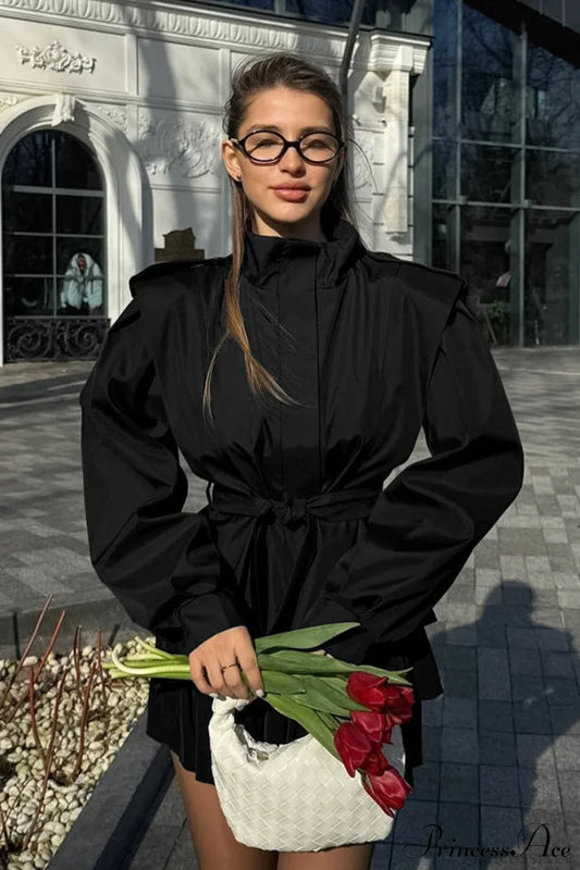 Minimalist Waist Tie Collar Long Sleeve Trench Coat