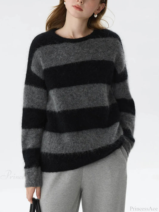 Mohair Retro Striped Loose Sweater