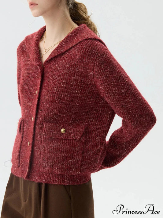 Navy Collar Sequin Flower Knit Cardigan