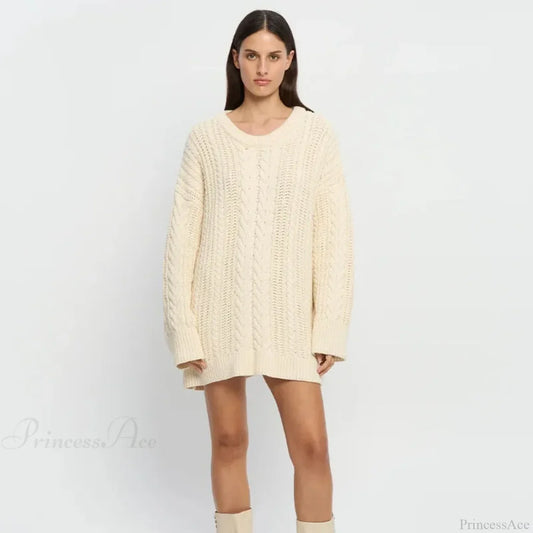 Off-Shoulder Solid Long Sleeve Knitted Sweater Apricot / One Size