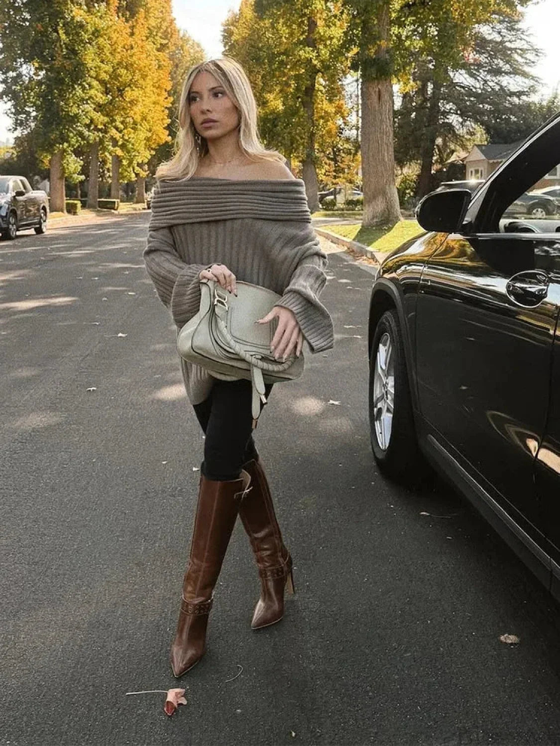 Off Shoulder Striped Long Sleeve Sweater