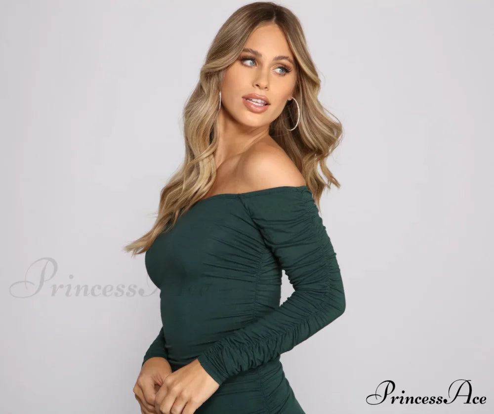 Off The Shoulder Charming Long Sleeve Mini Dress Casual Dresses