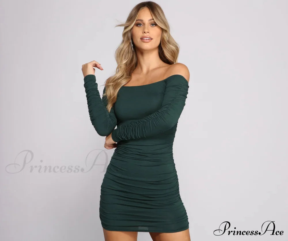 Off the Shoulder Long Sleeve Mini Dress - Lady Occasions