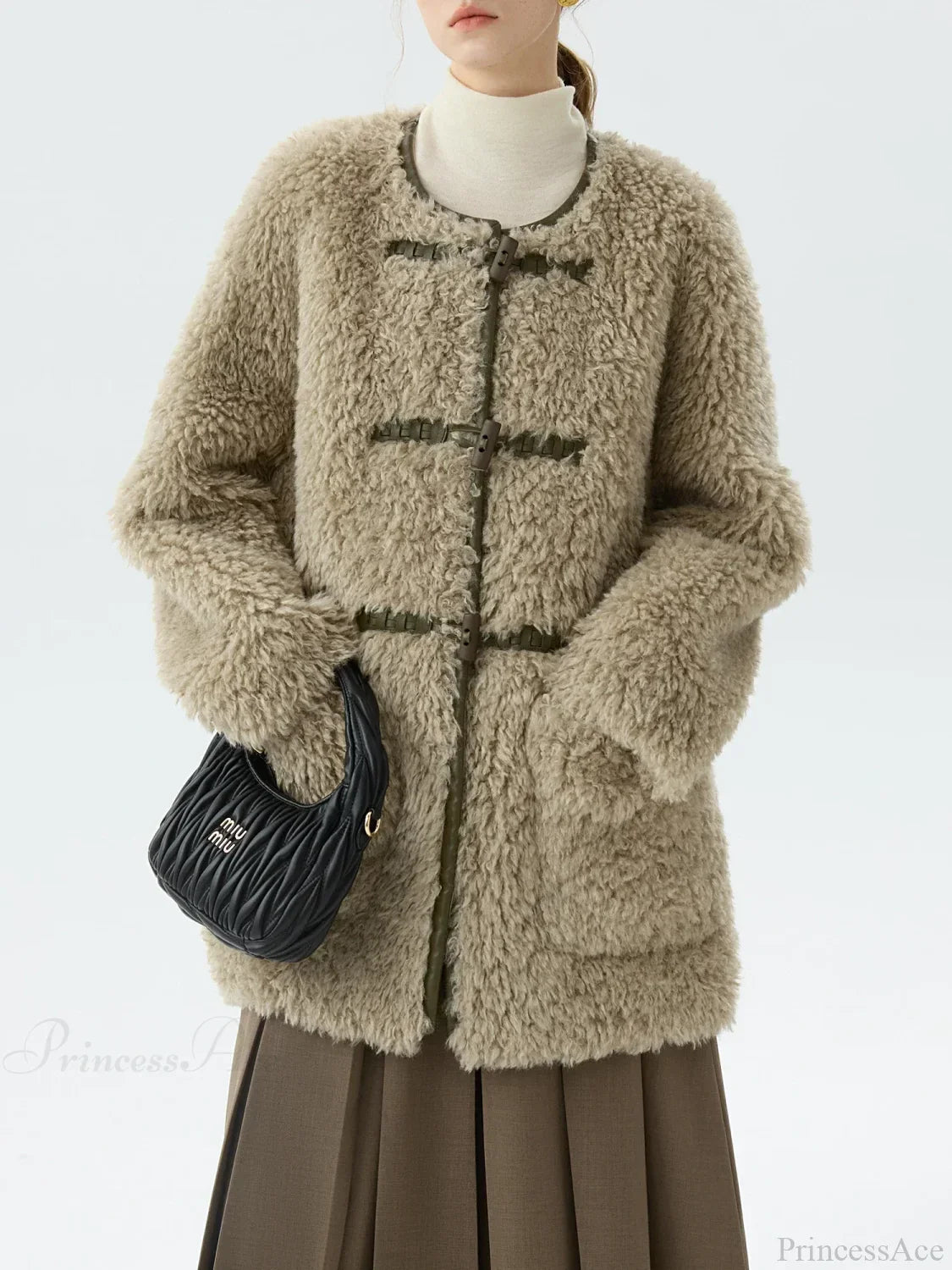 Office Lady One-Piece Lamb Coat Light Green / XS