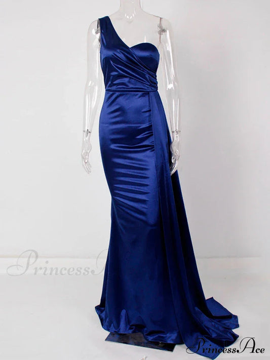 One-Shoulder Ruched Satin Party Dress