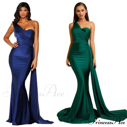 One-Shoulder Ruched Satin Party Dress