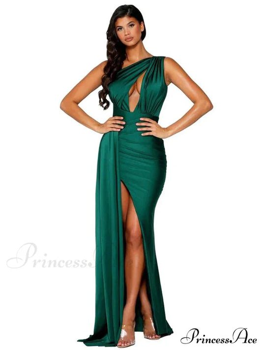 One-Shoulder Satin Hollow Out Party Dress