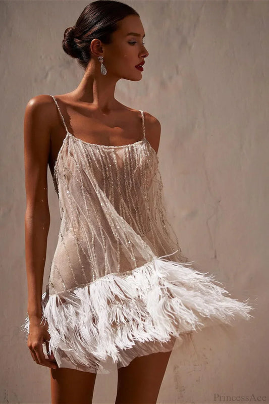 Open-Back Beaded Tiered Tassel Short Party Dress