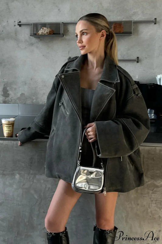 Oversize Suede Lapel Retro Versatile Coat