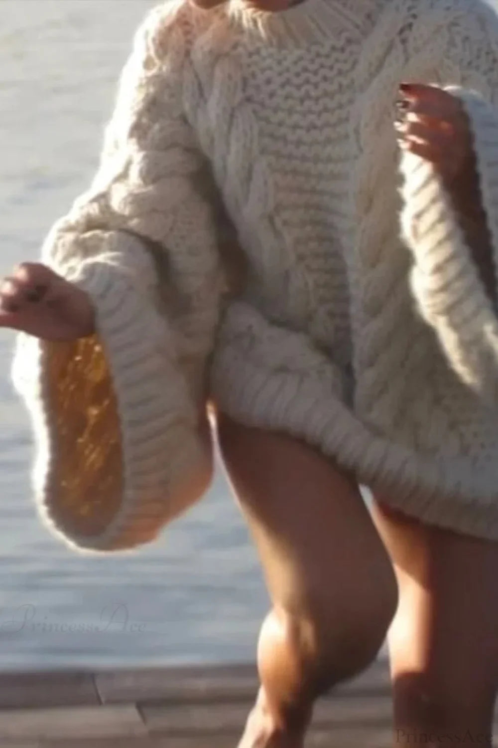 Oversized Cable Knit Crew Neck Sweater