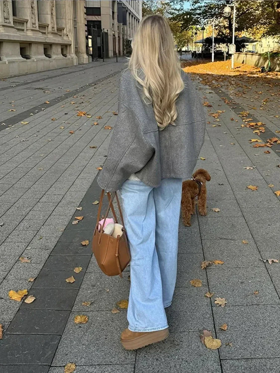 Oversized Grey Drawstring Woolen Coat