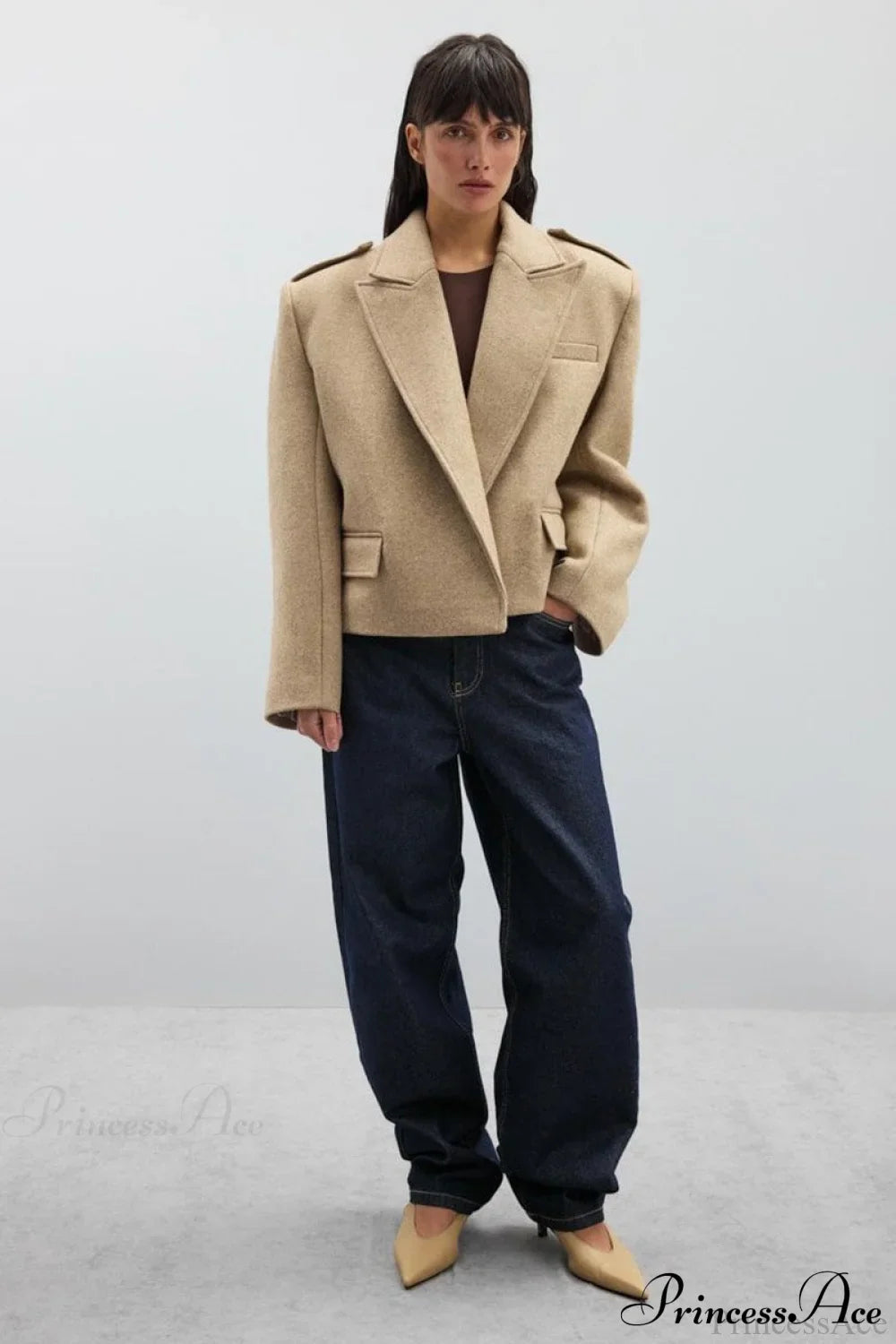 Oversized Notch Lapel Epaulette Woolen Blazer