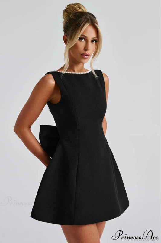 Pearl Bow Open-Back Edgy Short Party Dress