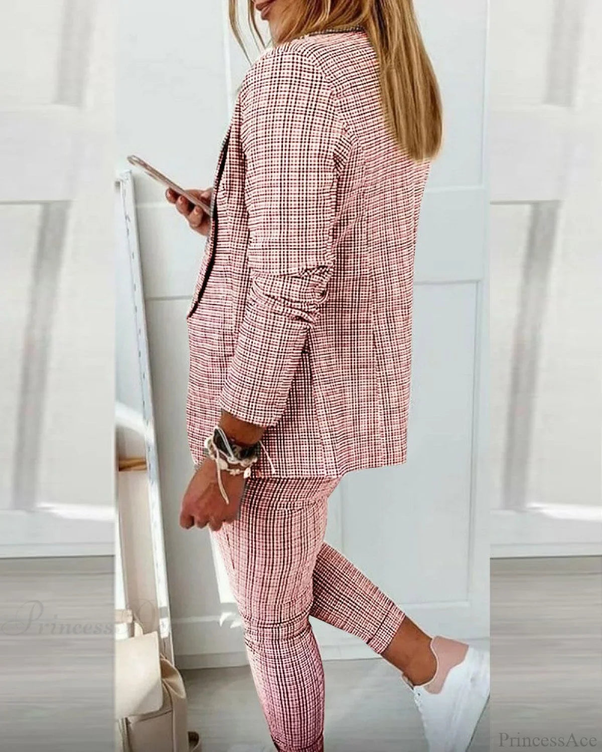 Plaid Comfortable Casual Women’s Suit Coats-L