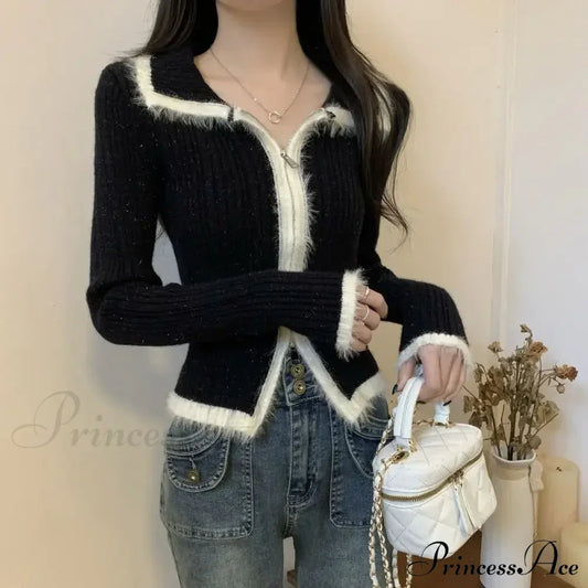 Plshoph Knitted Slim-fit Zipper Cardigan