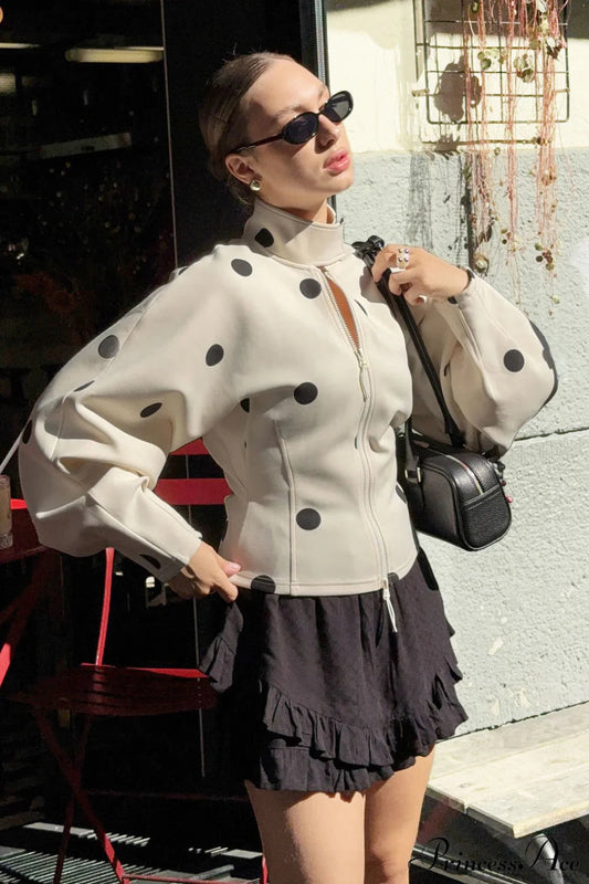 Polka Dot High Neck Zip Waist Coat