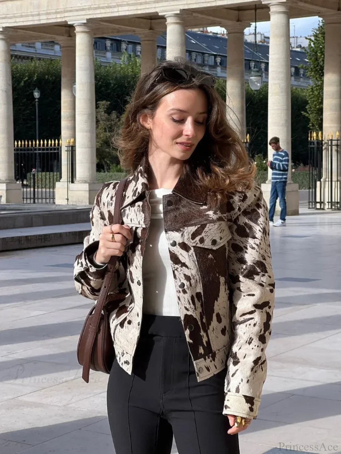Printed Lapel Suede Coat