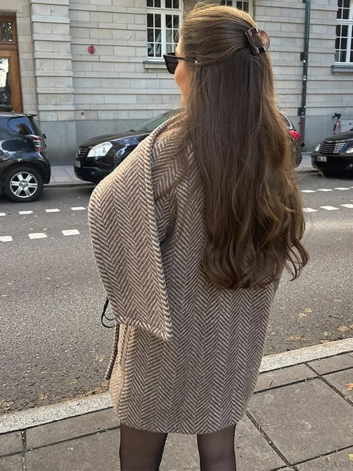 Printed Scarf Collar Woolen Coat