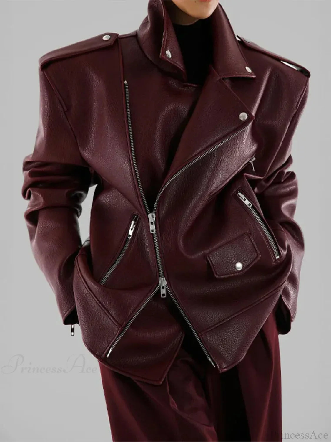 Pu Leather Double Zipper Coat Coats-241208