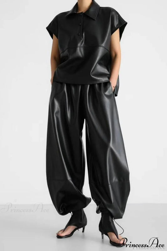 PU Leather Loose Harem Drawstring Pants