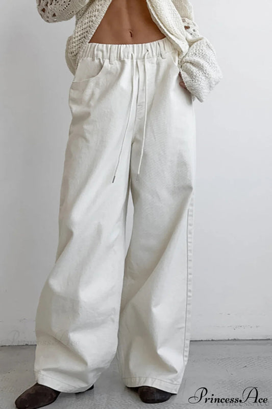 Pure Cotton White Drawstring Denim Pants