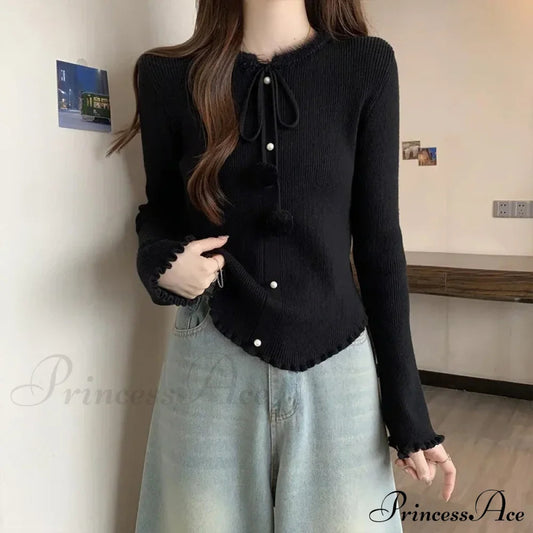 Red Christmas Solid Bow Drawstring Elegant Slim O-Neck Warm Christmas Sweater