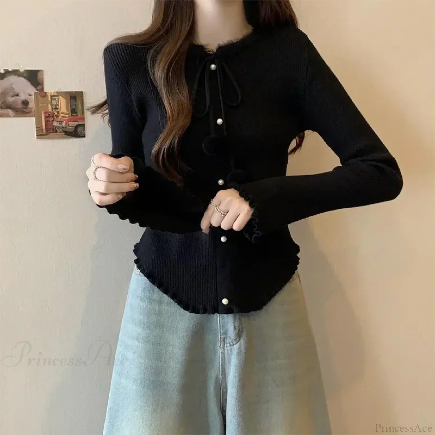 Red Christmas Solid Bow Drawstring Elegant Slim O-Neck Warm Sweater Sweaters-L