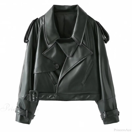 Red Leather Retro Moto Coat Black / S Coats-241208