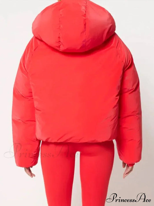 Red Stand Collar Zipper Cotton Coat