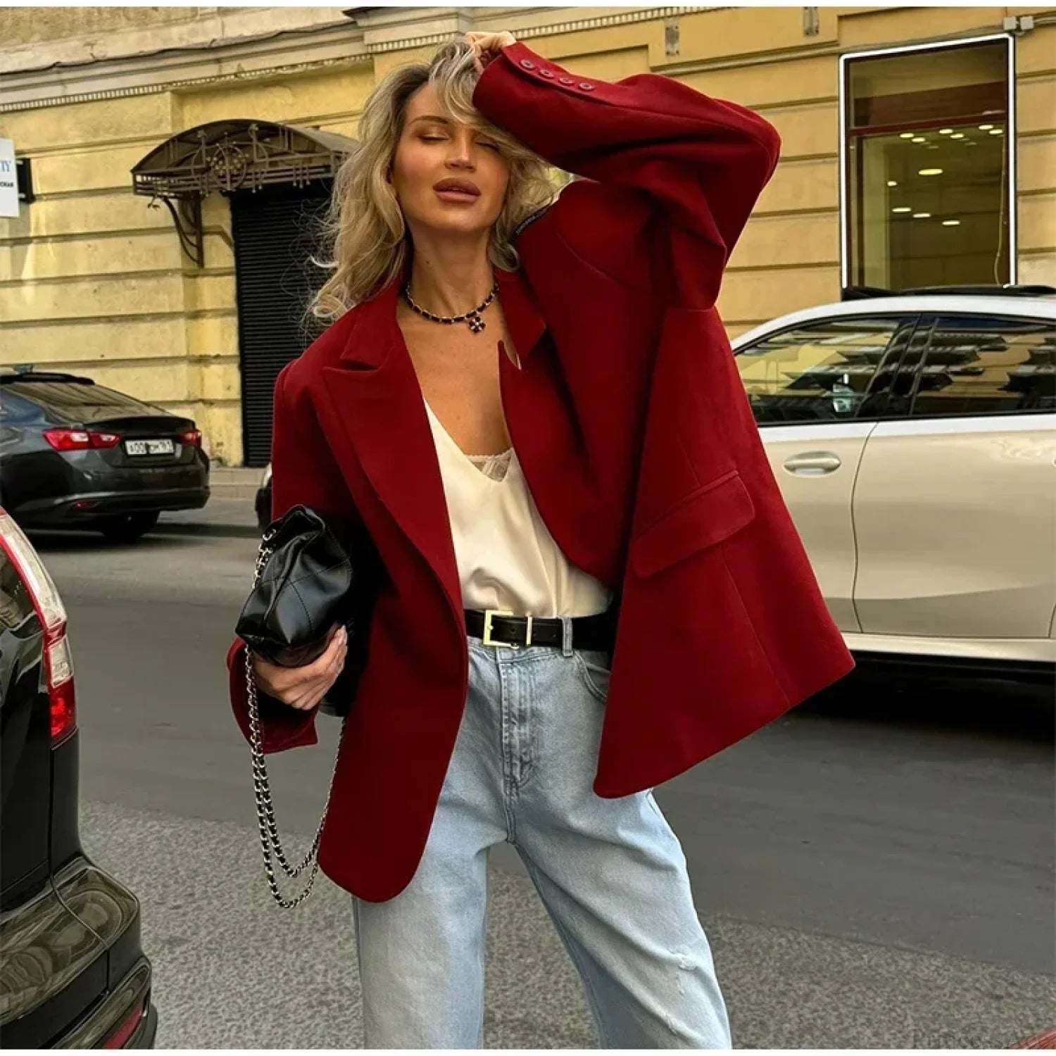 Red Suit Lapel Full Sleeve Coat Coats-241208