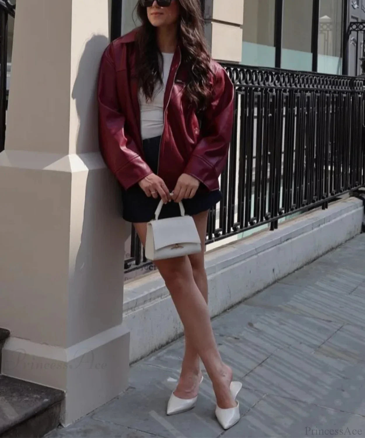 Red Wine Leather Lapel Coat Coats-241208